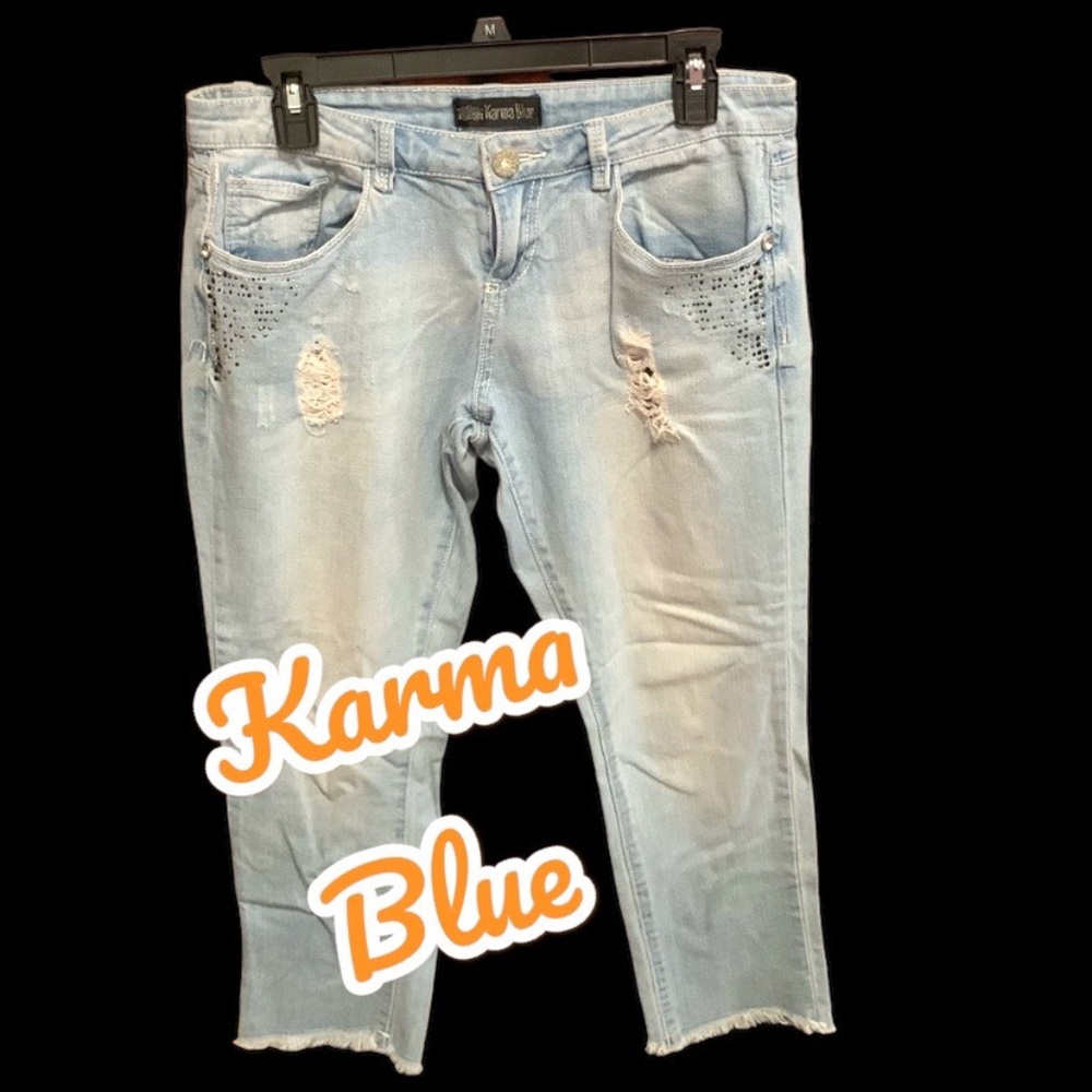 Karma Blue Distressed/Cropped Jeans/Size 7 Juniors